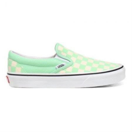 Vans | Women's Checkerboard Classic Slip-On (Checkerboard) Green Ash/True White