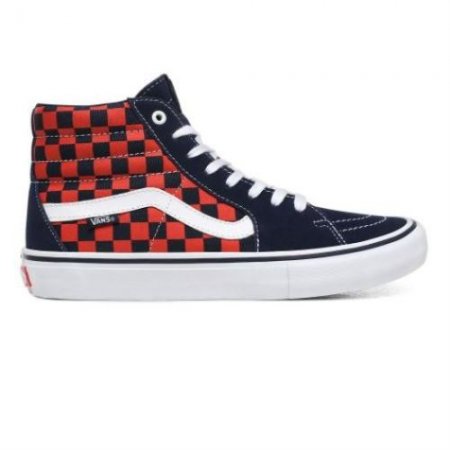 Vans | Women's Checkerboard Sk8-Hi Pro (Checkerboard) Navy/Orange