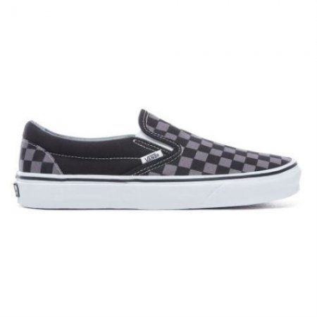 Vans | Women's Checkerboard Classic Slip-On (Checkerboard) Black/Pewter