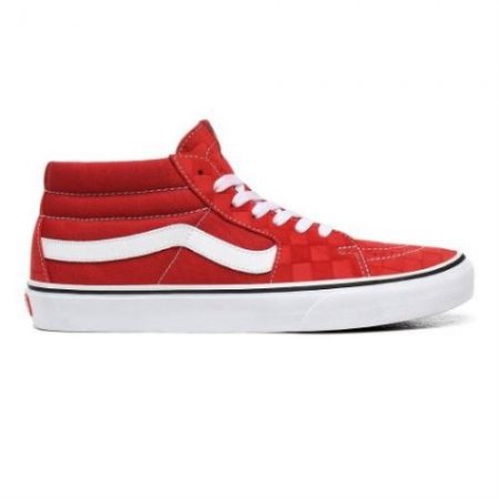 Vans | Men's Deboss Checkerboard Sk8-Mid (Deboss Checkerboard) Pompeian Red/True White