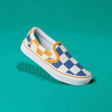 Vans | Kids'Big Checker ComfyCush Slip-On Youth (8-14 years) (Big Checker) True Blue/Cadmium Yellow