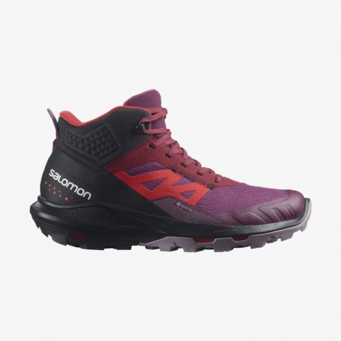 Salomon | Women's OUTPULSE MID GORE-TEX-Grape Wine / Vanilla Ice / Poppy Red